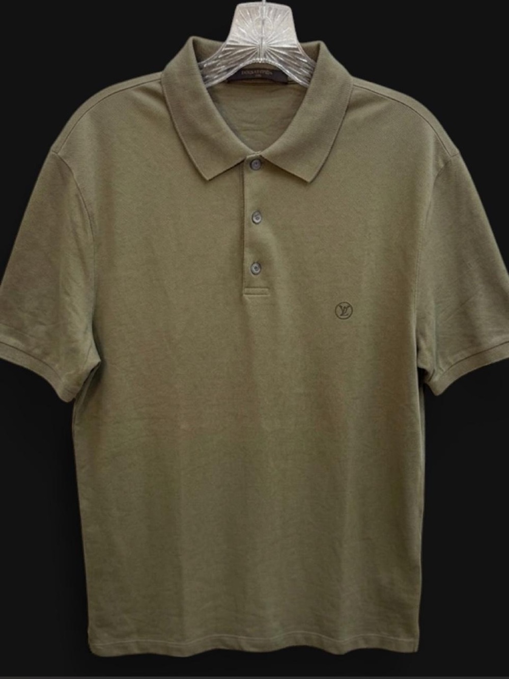 Louis Vuitton Men's Olive Green LV Circle Logo Pique Polo Shirt Size L Authentic